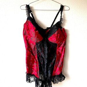 90s Vintage made in USA red and black lace corset women's XL